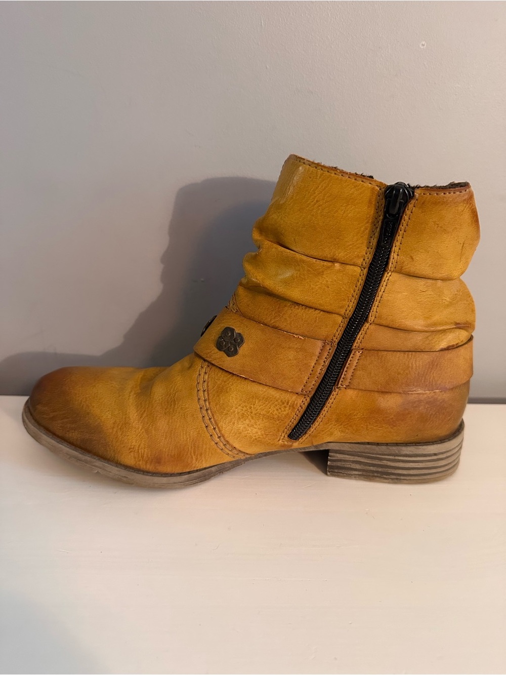 Rieker - Cayenne Leather Boots, Distressed Finish, Cognac Mustard, Size 8.5 - Picture 7 of 14